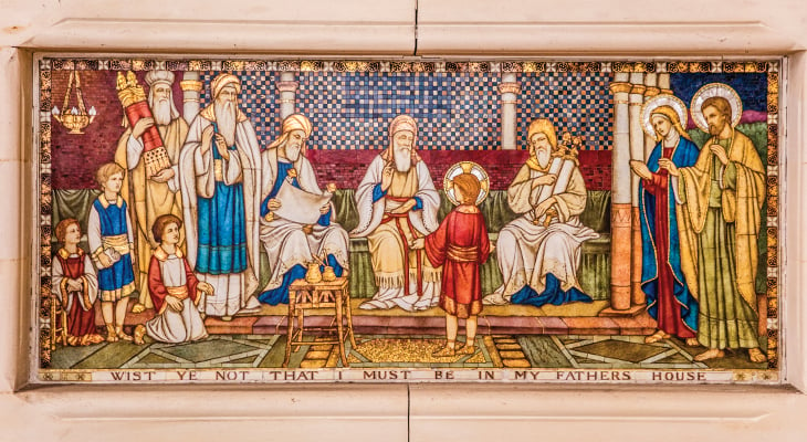 One of three opus sectile panels in the Chapel of St Peter - ‘Christ in the Workshop of Nazareth’
